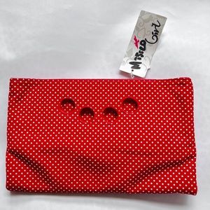 Missco Girl Vegan Leather Clutch Finger Grip Bag / Purse Red White Polka Dot New